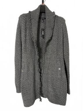 White House Black Market Gray Knit Cardigan (S) Sweater w/ Belt, Cozy Heavy NWT
